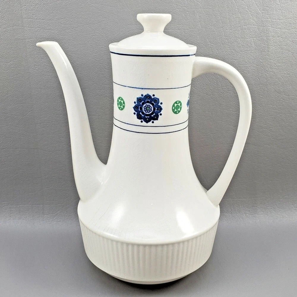 Amcrest Potomac Teapot Ironstone White BlueGreen Design 1960's MCM Japan Vintage